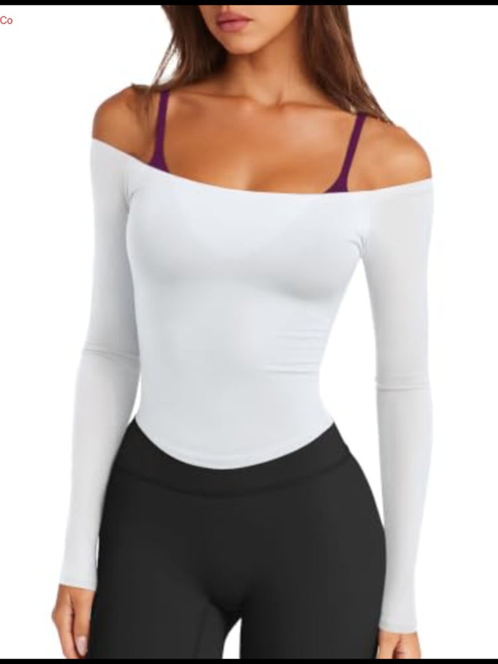LASLULU Womens Off Shoulder Long Sleeve Strapless Workout Crop Top